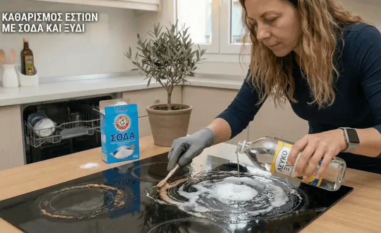 Καθαρισμός εστιών κουζίνας με σόδα και ξύδι