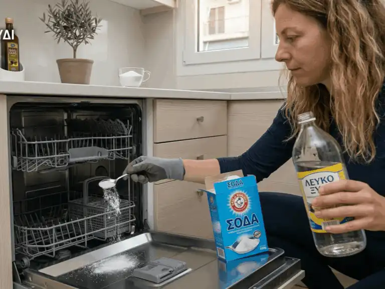 Καθαρισμός πλυντηρίου πιάτων με σόδα και ξύδι