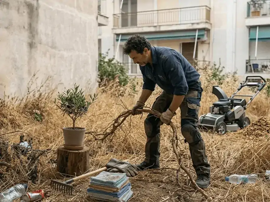 Επαγγελματικός καθαρισμός οικοπέδου για πρόληψη πυρκαγιών και καλύτερη υγιεινή του χώρου